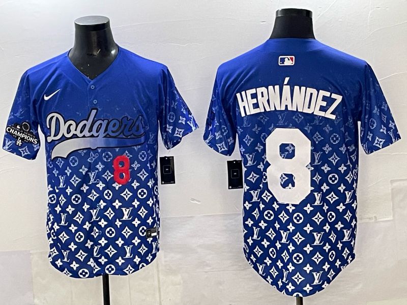 Men Los Angeles Dodgers #8 Hernandez Blue Nike 2025 MLB jersey 05